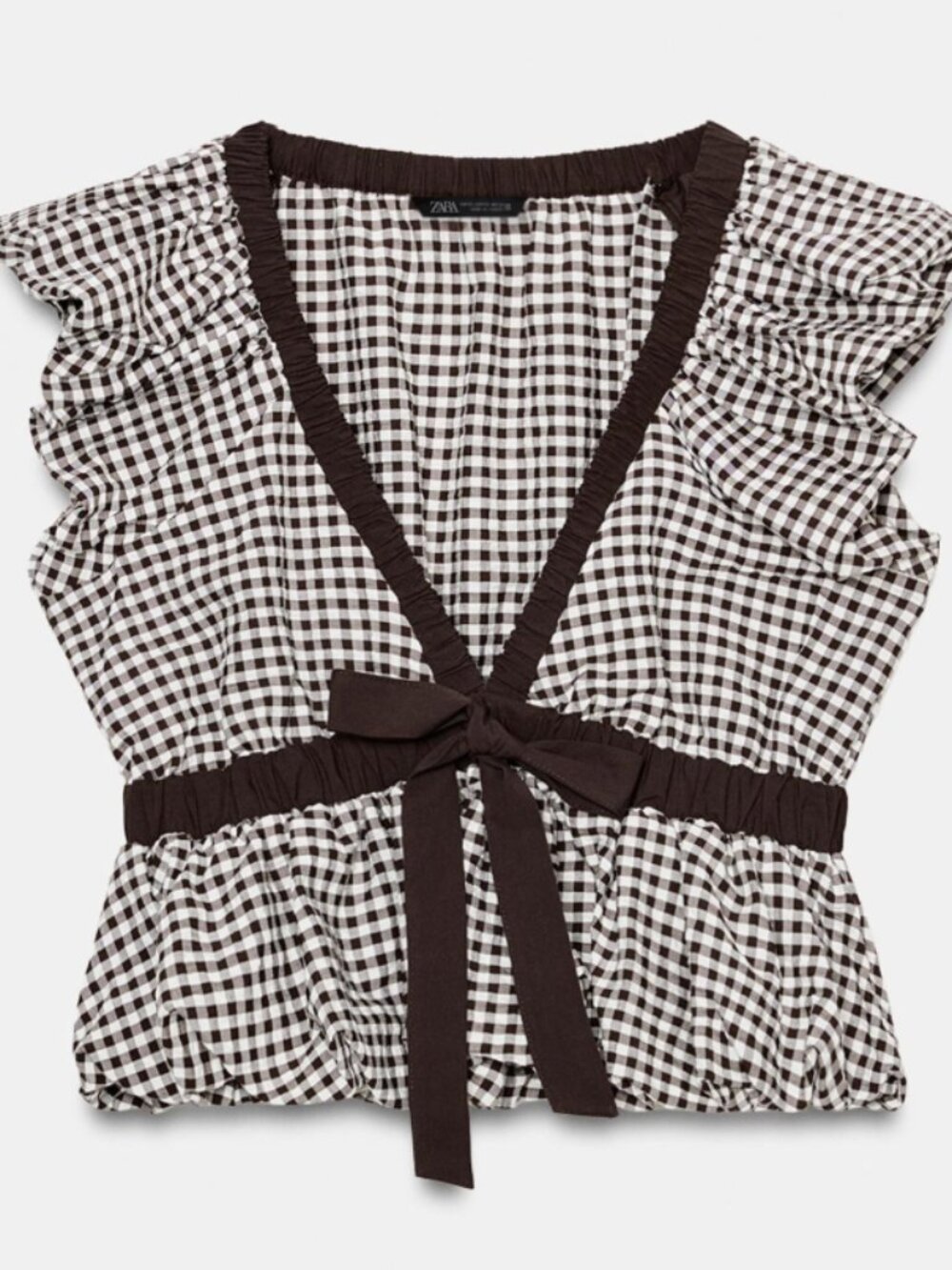 ZARA GINGHAM BALLOON TIE TOP